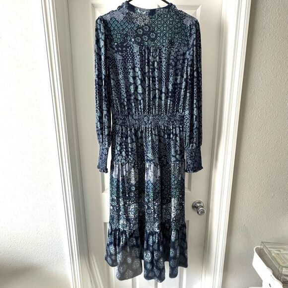 Michael Michael Kors Boho Patchwork Dress Navy Blue Paisley Print Size Small - Picture 6 of 7